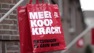 Koopkracht en echte banen, beeldmerk van een FNV-campagne, ondersteund door enkele videospots