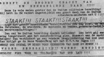 Uitsnede uit het pamflet Staakt-staakt-staakt, waarin opgeroepen wordt voor een staking op 25 februari 1941, dit jaar 75 jaar geleden
